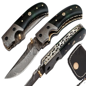Couteau de poche pliant fait main de damas avec étui en cuir (smk1271), couteau multifonctionnel en acier, couteaux Sm de couleur bois - Product Image 1