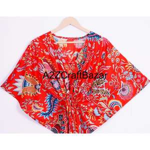 Robe pour femme en coton 100% imprimé numérique indien, longueur totale, col en V, fermeture à ceinture, manches longues, imprimé floral, style vacances, été - Product Image 2