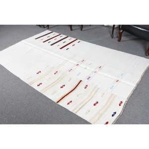 Grand tapis turc de 5,1 x 8,4 pieds, tapis vintage, tapis en laine blanc à pois rouges - Product Image 3