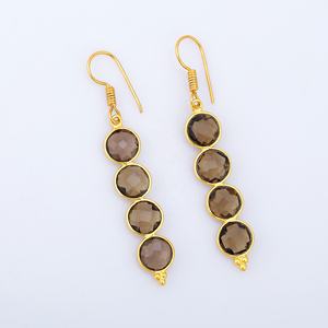 New Arrival 925 Sterling Silver Round Shape <b>Earring</b> 18K Gold Plated Smoky Gemstone <b>Fashion</b> <b>Drop</b> <b>Earrings</b> for Women and Girls - Product Image 4