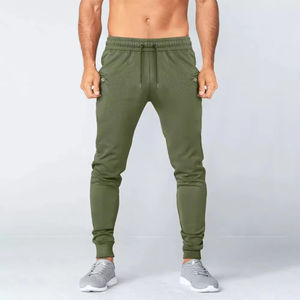 Logo personnalisé gris chiné pour hommes coupe fuselée français éponge Jogger pantalons de survêtement décontracté taille moyenne fermeture à cordon teint en plaine - Product Image 5