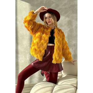 เสื้อแจ็คเก็ตขนสัตว์เทียมขายส่ง - สีมัสตาร์ด - Product Image 2