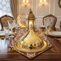 Kleine Goldene Edelstahl-Kuppel Handgefertigte Langlebige Servierschale mit Quastendeckel Tischdekoration für Snacks Süßigkeiten Festliche Servierware Ramadan