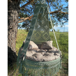 Silla Colgante de Macramé Estilo Boho, Silla Redonda de Algodón para Jardín, Silla Colgante de Macramé - Product Image 1