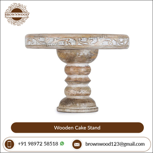 ขาตั้งเค้กไม้มะม่วงแกะสลักด้วยมือทรงกลมพร้อมฟังก์ชันหมุน - Product Image 2