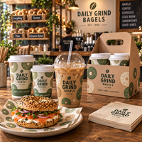 Emballage personnalisé AT PACK pour boulangerie avec gobelets à café, porte-sacs, sacs en papier et emballages alimentaires