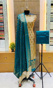Conjunto de 3 piezas/Kurti de diseño tradicional de algodón y seda Banarasi, sin costuras, de primera calidad para mujer, de secado rápido, ideal para fiestas y protección solar. - Product Image 5