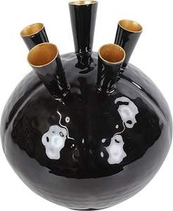Vase à fleurs moderne de luxe en métal à 5 trous, noir et or, centre de table décoratif abstrait, vase à bourgeons multi-tiges pour la décoration de la maison et des hôtels - Product Image 1