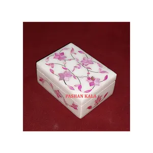 Nouveau plus populaire léger poli à la main blanc marbre rose incrustation nacre boîtes à bijoux avec décoration de mariage cadeaux
