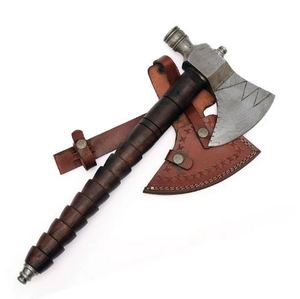 Wholesale Customized Damascus Hunting Hatchet <b>Axe</b> Premium Quality OEM ODM Service Hand Forged <b>Wood</b> Handle with Leather Sheath - Product Image 4