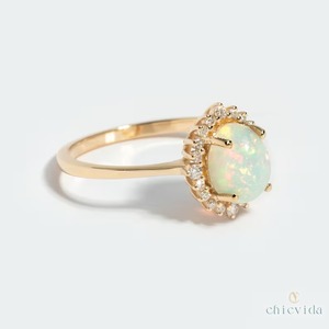 Minimalist 18k Gold Plated <b>Silver</b> Ethiopian Opal Engagement <b>Ring</b> with Prong Setting for Wedding or Bridal Gift by Opal Cabochon - Product Image 4