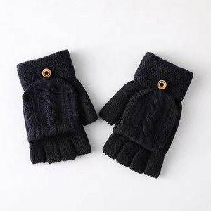 Otoño Invierno Unisex cálido transpirable pantalla táctil medio dedo Flip guantes Color sólido Jacquard tejido mitones deportes diario - Product Image 5