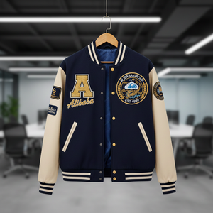 Chaqueta Universitaria de Béisbol con Logotipo Bordado Personalizado, Teñida, 100% Seda, Ecológica, Resistente al Viento, Transpirable, Estilo Vintage, Invierno, Unisex - Product Image 1