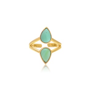 Onyx vert double pierre bague réglable bijoux en laiton massif 6x8mm plaqué or bijoux de mode bague meilleur cadeau en gros pour les femmes - Product Image 4