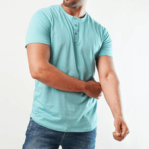 Camiseta Henley básica de algodón para hombre, manga corta, cuello de botón informal, transpirable y cómoda - Product Image 2
