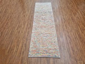 Alfombra de corredor de lana con lazo tejida a mano, alfombra Kilim de lana gruesa de área grande, técnica de mechones abstractos multicolores blancos para sala de estar - Product Image 5