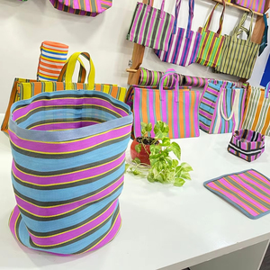 Eco-Friendly Reusable Nylon <b>Storage</b> Bag RPET Zipper Striped Handloom Woven <b>Recycled</b> Plastic Beach Bags Fashion Style Made India - Product Image 1