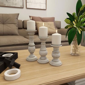 Bougeoirs en bois Style Vintage, bougeoirs en bois vieilli, accessoires de décoration intérieure en bois blanc rétro 3 Styles - Product Image 5