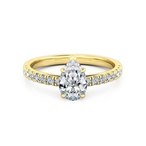Trendy <b>Jewellery</b> Pear Cut Lab Grown Diamond Engagement Ring Diamond Band 0.90 Ct Total F-VS2 14K Solid Gold Prong Setting - Product Image 1