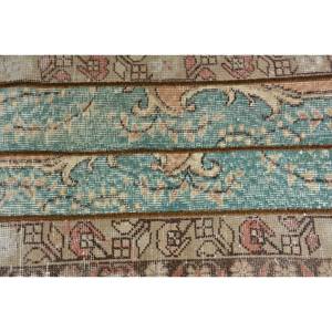 Tapis turc vintage 1,8x3,1 pieds bleu marron écologique poils moyens tissage plat laine motif patchwork décorations de salle à manger - Product Image 5