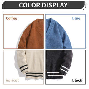 <b>Men</b> Autumn Winter Trend Casual Loose Oversized Knit Dropped Shoulder V-neck Sweater <b>Cardigan</b> - Product Image 4