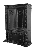 Armoire en teck massif traditionnelle sculptée à la main de luxe |   Meubles écologiques durables noirs brillants pour chambre à coucher, hôtel, salon