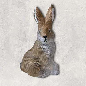 Statua di Coniglio in Legno Intagliato a Mano YEEYAYA, Decorazione per la Casa, Statuette in Legno per Natale, Animali Selvatici, Decorazione Zoo per Stanza Natalizia - Product Image 6