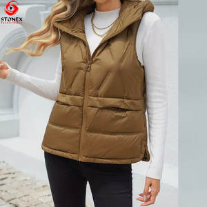 Low MOQ Hooded Knitted Casual Winter Wear Puffer <b>Vest</b> Cheap Price Brown Color Zipper Sleeveless High-quality <b>Women</b> - Product Image 1