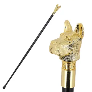 Tongkat berjalan pola mewah kepala anjing zodiak emas perak tongkat Cospaly dekoratif mode pesta tongkat hiking elegan