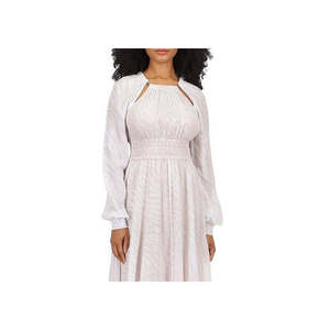 Abito Midi Bianco da Donna Michael Kors con Stampa Zebrata Jacquard, Vita Impero, Silhouette a Trapezio, in Chiffon - Product Image 2