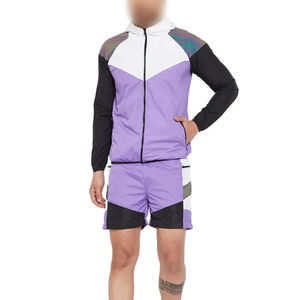 Conjunto de chándal cortavientos deportivo de poliéster y nailon ligero personalizado para hombre, chaqueta con capucha sólida de dos piezas, pantalones cortos para deportes de invierno - Product Image 5