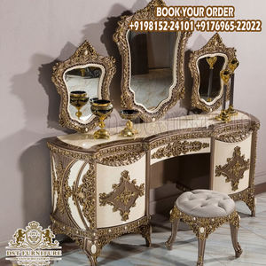 Juego de dormitorio rumano con tocador y armario Juego de dormitorio polaco de alto brillo de nogal clásico Dormitorio de estilo persa de lujo - Product Image 2