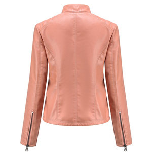 Chaqueta genuina de piel de oveja de invierno para mujer a la moda a prueba de viento patrón sólido cierre de cremallera técnicas lavadas relleno de algodón crudo - Product Image 3