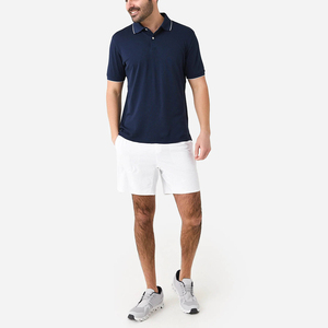Chemises de golf pour hommes en coton tricoté à manches courtes, motif patchwork rayé, broderie, séchage rapide, grande taille, vente en gros - Product Image 4