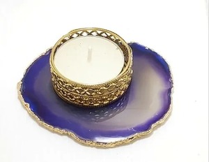 Portavelas de Ágata Pulida Hecho a Mano, Estilo Amor Ecológico, con Vidrio Transparente - Tamaño y Logotipo Personalizables para Decoración del Hogar y Regalos - Product Image 1