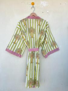 Indien fait à la main 100% coton Kimono robe pour femmes imprimé fleuri décontracté pour été printemps vêtements de nuit Bikini Wrap plage vacances - Product Image 3