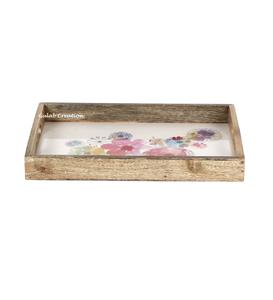 Plateau de service rectangulaire rustique artisanal en bois avec motif géométrique, plateau en bois multifonctionnel, décoration de la maison - Product Image 3