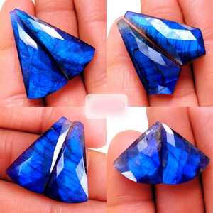 Paire de Labradorite Naturelle en Gros pour la Fabrication de Bijoux, Paire de Labradorite Facettée pour Boucles d'Oreilles, Cabochon Plat à Dos Plat, Arc-en-ciel, Fait Main - Product Image 3