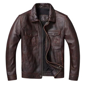 Veste Moto Racer en cuir de vachette vintage de qualité supérieure personnalisée en finition cirée avec un aspect traditionnel et une forte durabilité - Product Image 2