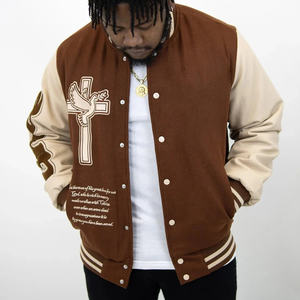 Offre spéciale, vestes pour hommes universitaires à la mode avec broderie personnalisée marron, vestes Letterman pour hommes, vestes décontractées pour homme, respirantes - Product Image 2