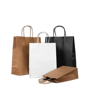 供应商可回收环保普通廉价棕色纸袋带手柄零售袋带标志和手柄