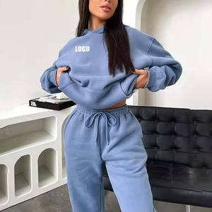 ชุดวอร์มกางเกงขากว้างและชุดเสื้อมีฮู้ดสำหรับผู้หญิงชุดวอร์มกางเกงขากว้างมีซิปออกแบบโลโก้ได้ตามต้องการ - Product Image 3