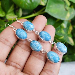 Boucles d'oreilles pendantes multi-pierres Larimar, plaquées argent 925, fil d'oreille fait à la main, bijoux en cristal bohème, cadeau pour maman - Product Image 6