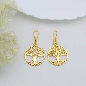Pendientes Colgantes con Diseño Encantador, Árbol de la Vida, Joyería de Latón para Mujer, Chapados en Oro de 18k, Redondos, Estilo Boho, para Venta al por Mayor/OEM/ODM - Product Image 5
