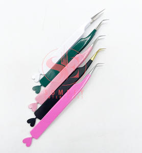 Pinzas para pestañas con diseño de corazón de 45 grados profesionales de alta calidad, punta de fibra blanca sólida, acero inoxidable puntiagudo, longitud de 10mm - Product Image 2