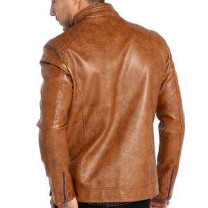 Chaqueta de Cuero Casual Retro Americana para Hombre, Color Marrón, Invierno 2025, con Cuello Alto, Cierre de Cremallera, Resistente al Viento, Corte Holgado, Estilo Ejecutivo - Product Image 2