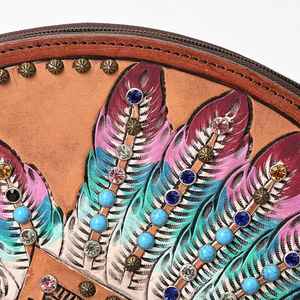 Monedero occidental de otoño bohemio de lujo para mujer, bolso de mano de taco con herramientas personalizadas, cierre de cremallera, detalle de plumas, borla, precio al por mayor - Product Image 4