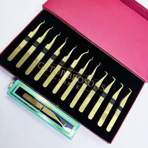 Pince à épiler pour cils GETUP BROSONS IMPEX 90/curve/isolation en acier inoxydable doré, pointe lisse, poignée diamantée, haute qualité - Product Image 5