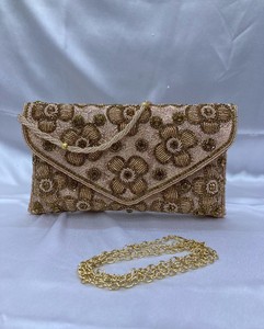Bolso de noche de yute étnico elegante hecho a mano de diseñador para mujer, bolso de mano para Boda nupcial, correa de cadena con patrón de piedra con solapa, capacidad de 1-1,9 L - Product Image 5