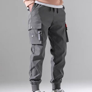 Men's Gray Cargo Sweatpants High Waist Multiple Pockets Casual Winter Wear Breathable Quick Dry Anti-Wrinkle Lightweight <b>Canvas</b> - Product Image 1